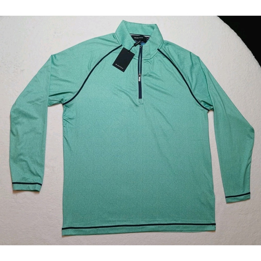 BUGATCHI Performance Quarter Zip Pullover Mint Green Blue Piping Men's Small NWT